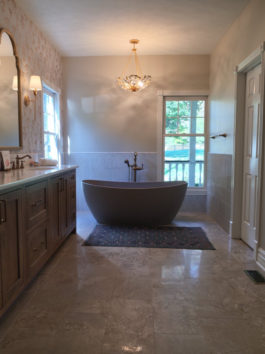 Primary bathroom tub wall in Noblesville IN — after