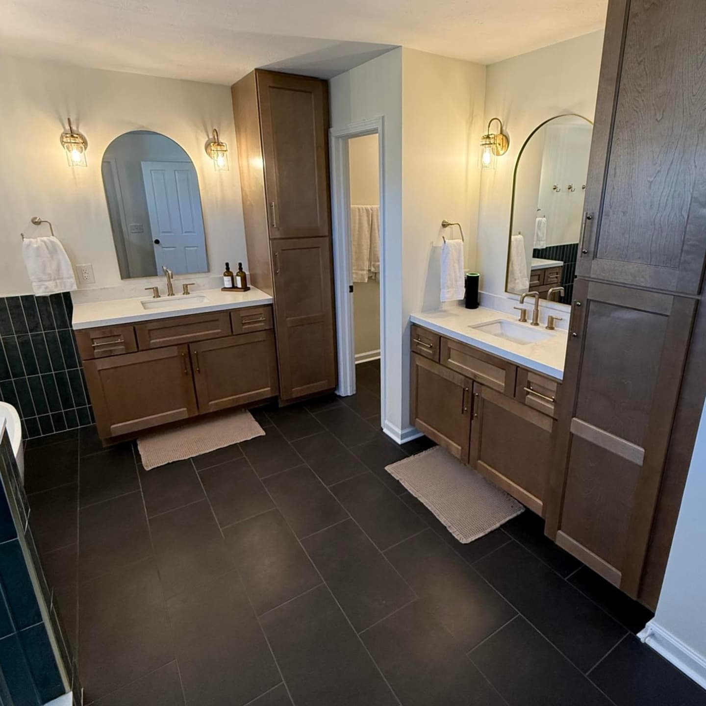 Completed green tile bathroom Carmel IN