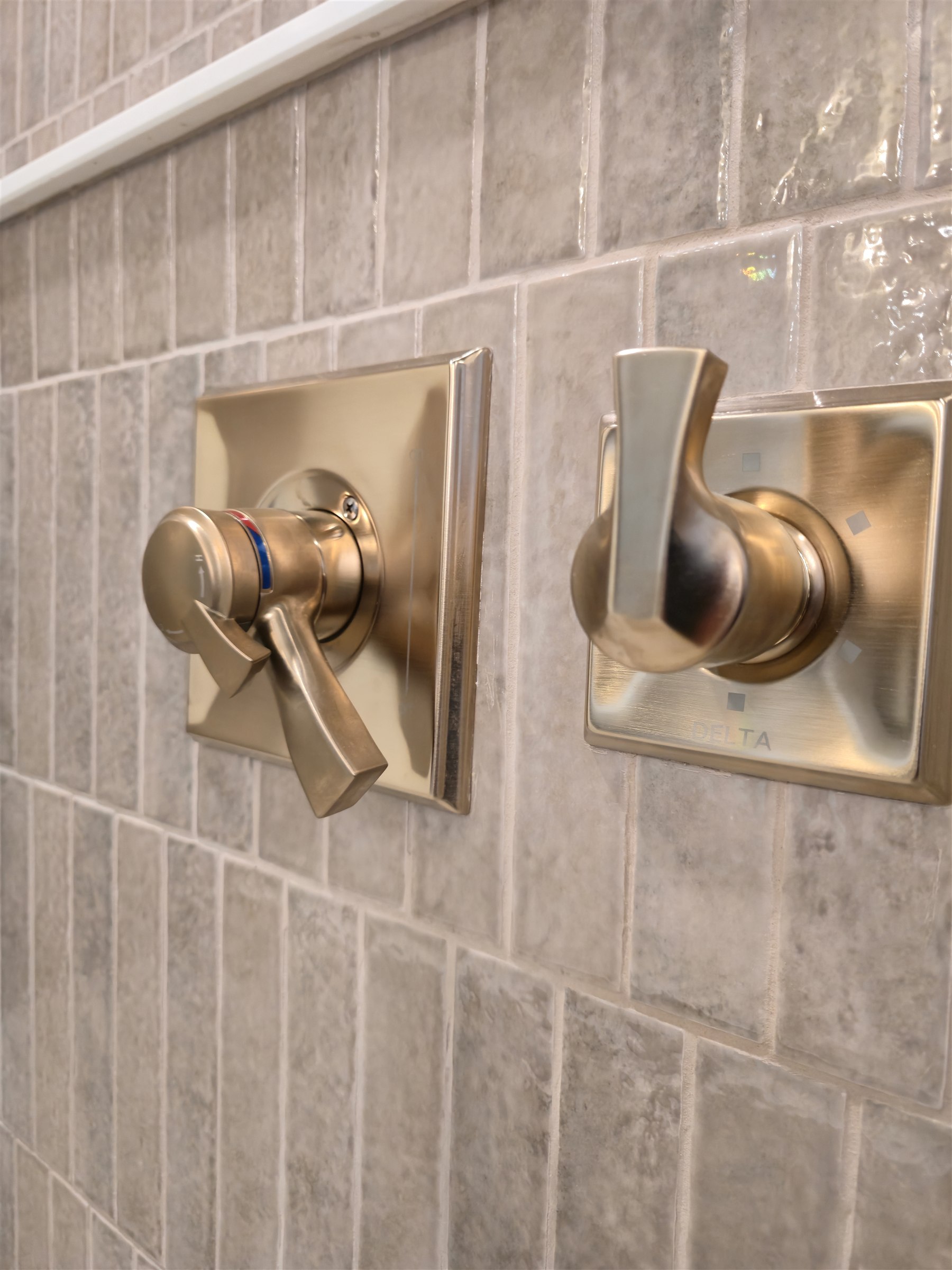 Champagne bronze shower fixtures wet room Fishers IN