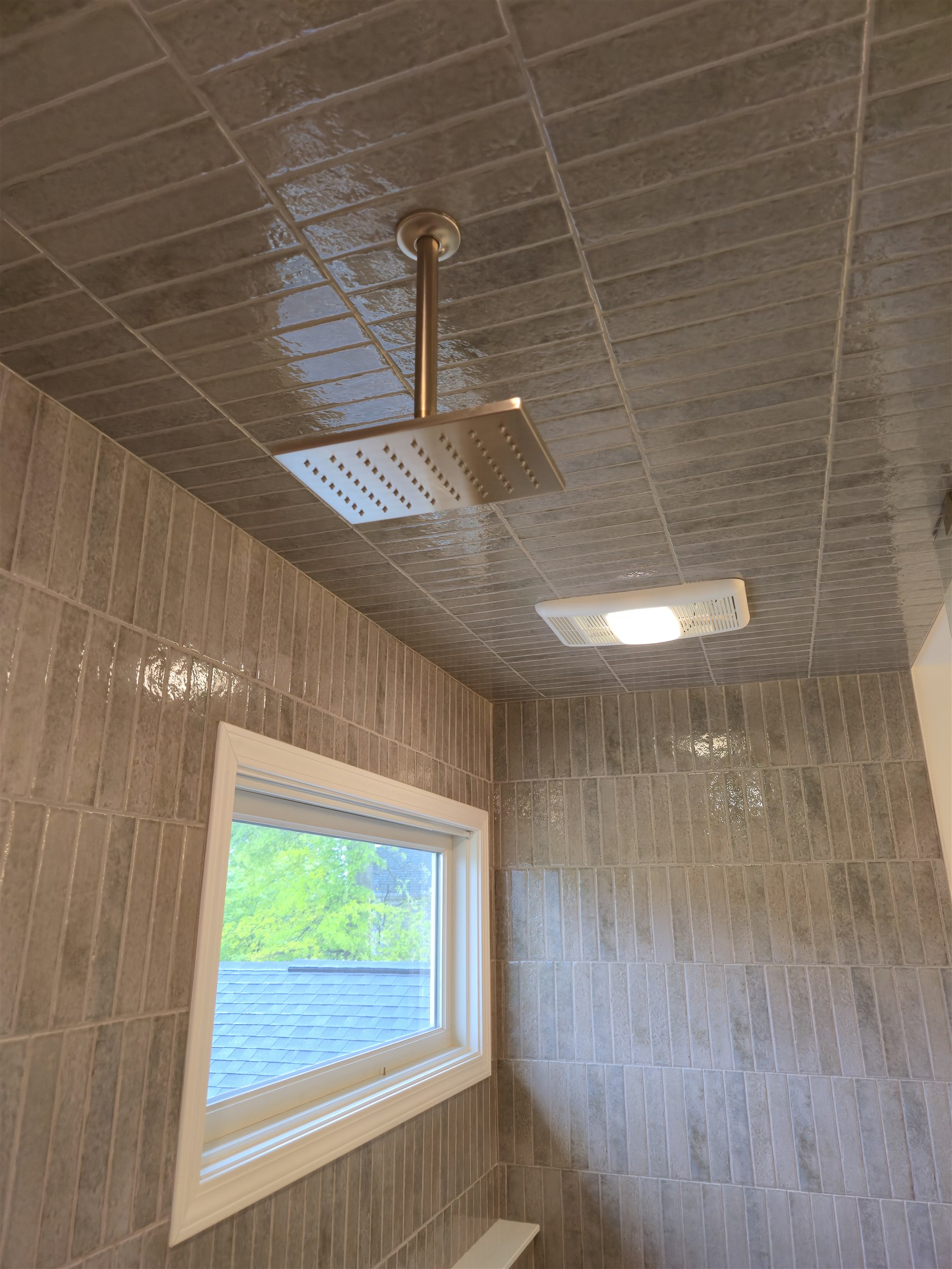 Stacked vertical tile shower ceiling Fishers Indiana