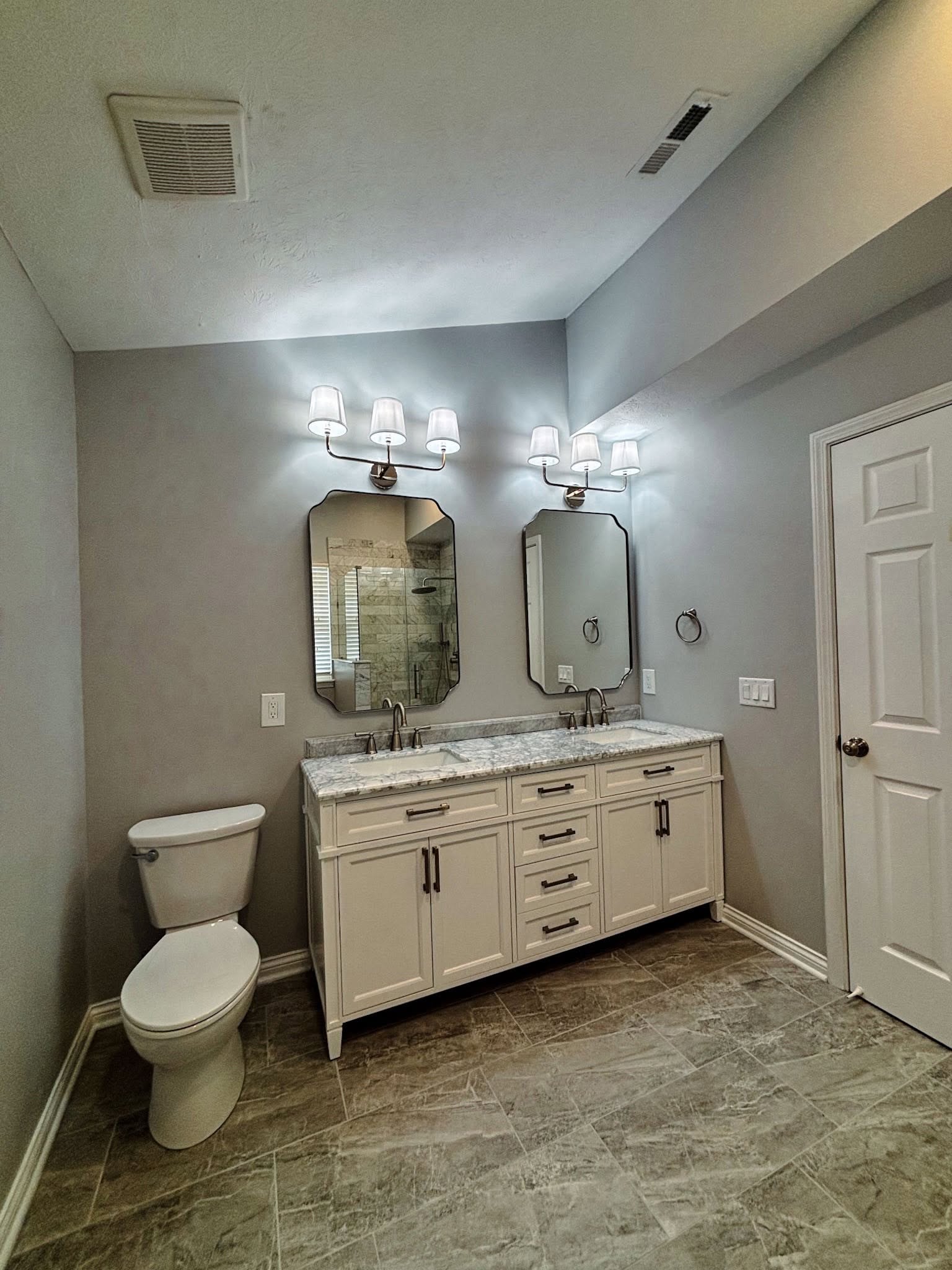 Frameless glass marble master bathroom remodel Fishers Indiana