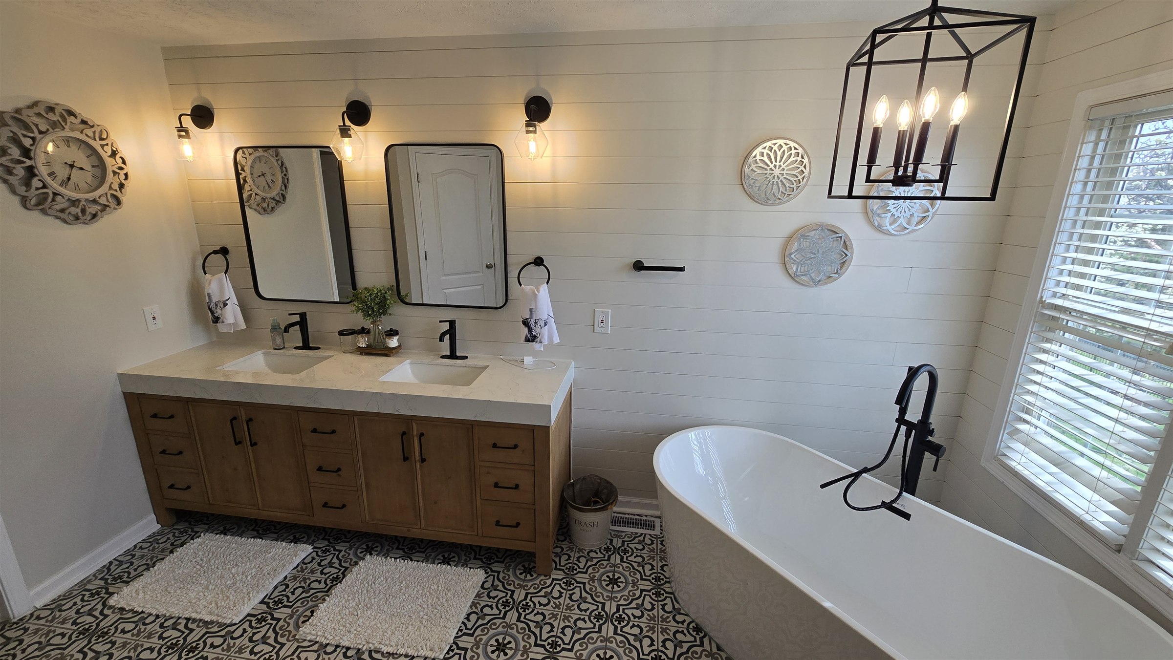 Completed farmhouse bathroom remodel Fishers IN