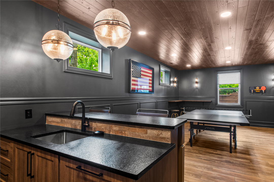 Tongue and groove wood ceiling basement Westfield IN