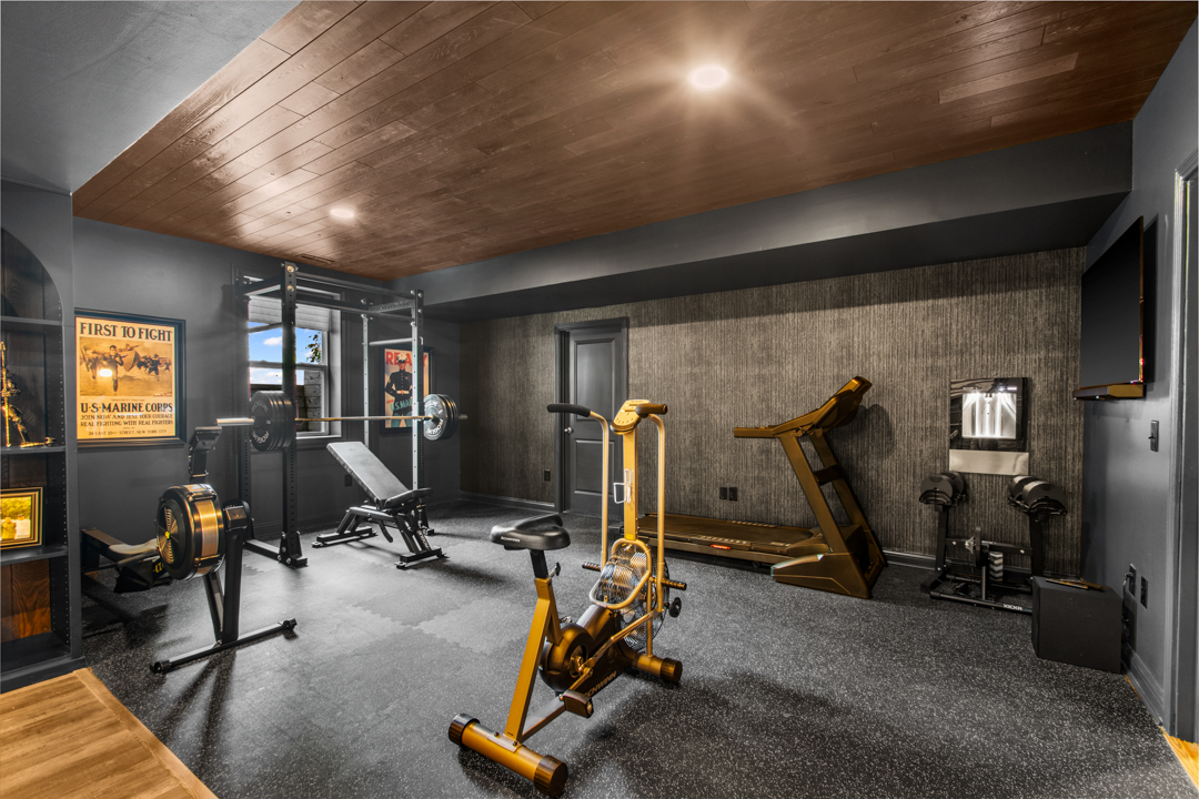 Home gym in finished basement Westfield Indiana