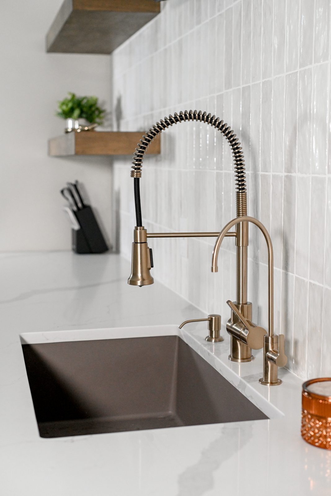 Undermount bar sink with brass spring faucet basement Westfield Indiana