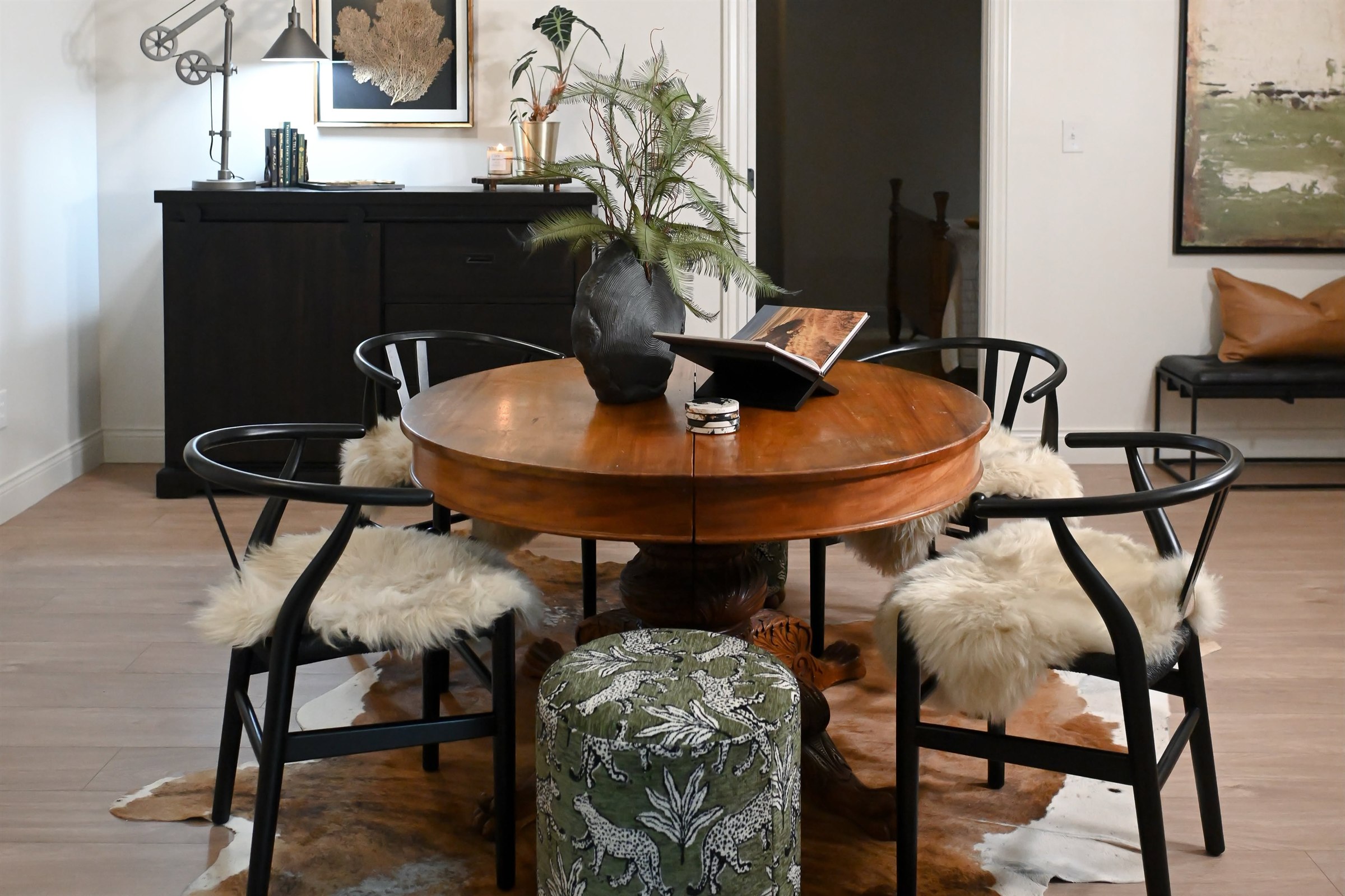 Basement card table and seating area with wide plank flooring Zionsville IN